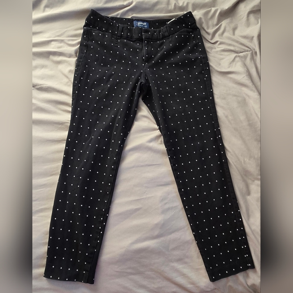 Old Navy Pixie Mid-Rise Black Polka Dot Women Pants Petite Size 8